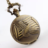 Vintage Bronze Eagle & Flag Quartz Pocket Watch Necklace Pendant